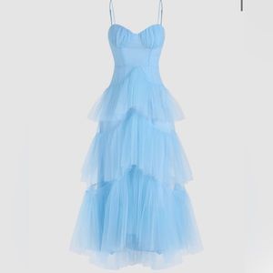 Light blue tulle prom dress